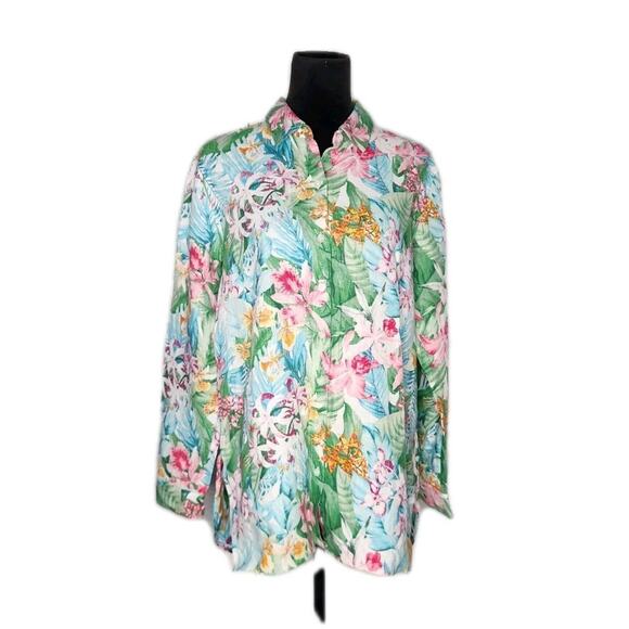 Tommy Bahama Tops - Tommy Bahama Coastalina Women's Linen Button Down Shirt Valley of the Flowers M
